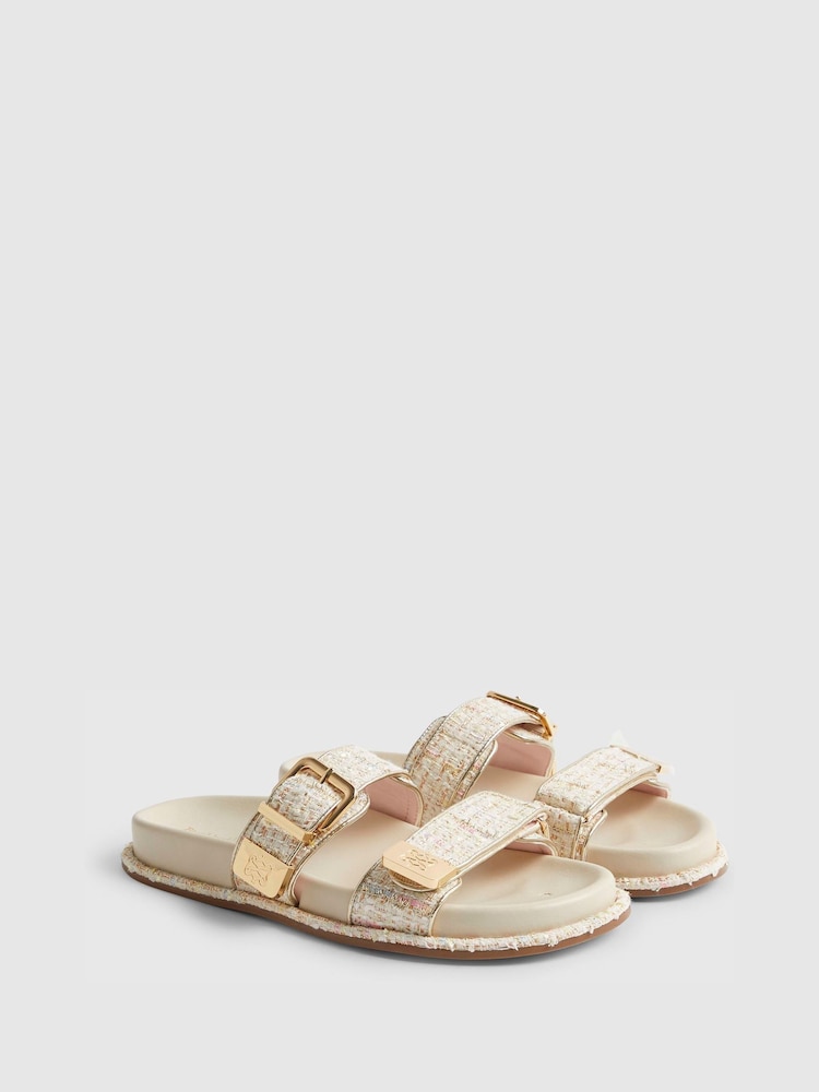 River Island Cream Boucle Double Strap Sandals - Image 2 of 6 River Island Cream Boucle Double Strap Sandals - Image 2 of 6