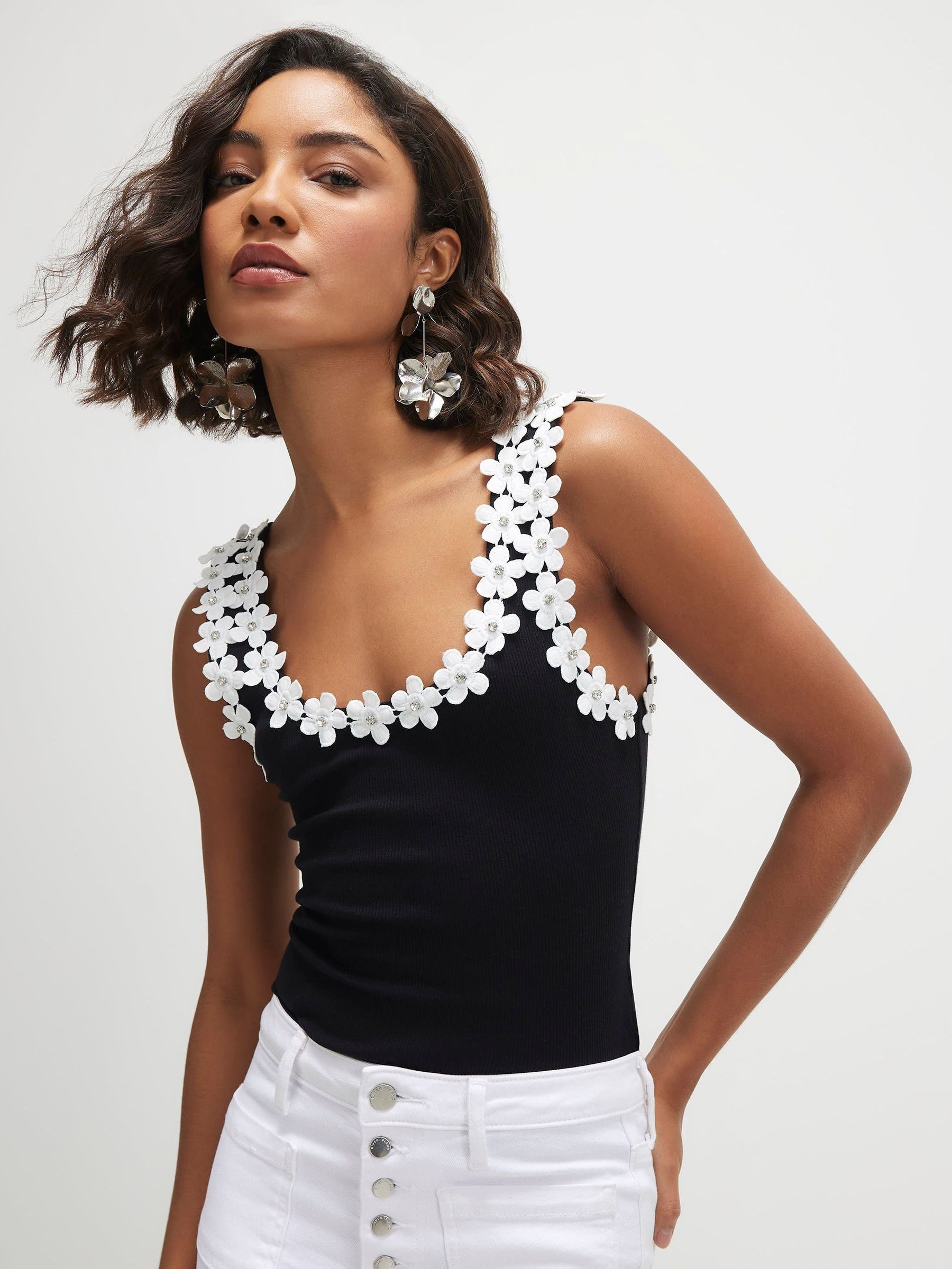 Buy River Island Black Floral Diamante Trim Tank Top from the Next