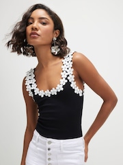 River Island Black Floral Diamante Trim Tank Top - Image 1 of 5