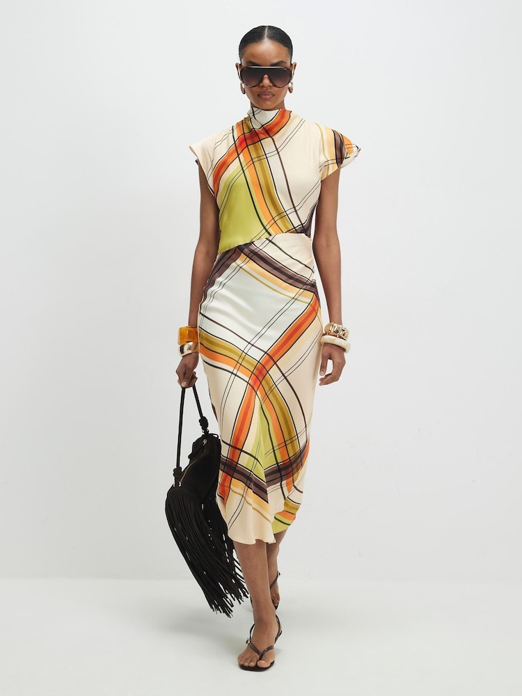 River Island Green Check Print Column Midi Dress - Image 1 of 4 River Island Green Check Print Column Midi Dress - Image 1 of 4