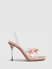 River Island Pink Perspex Flower Heels Sandals - Image 1 of 5
