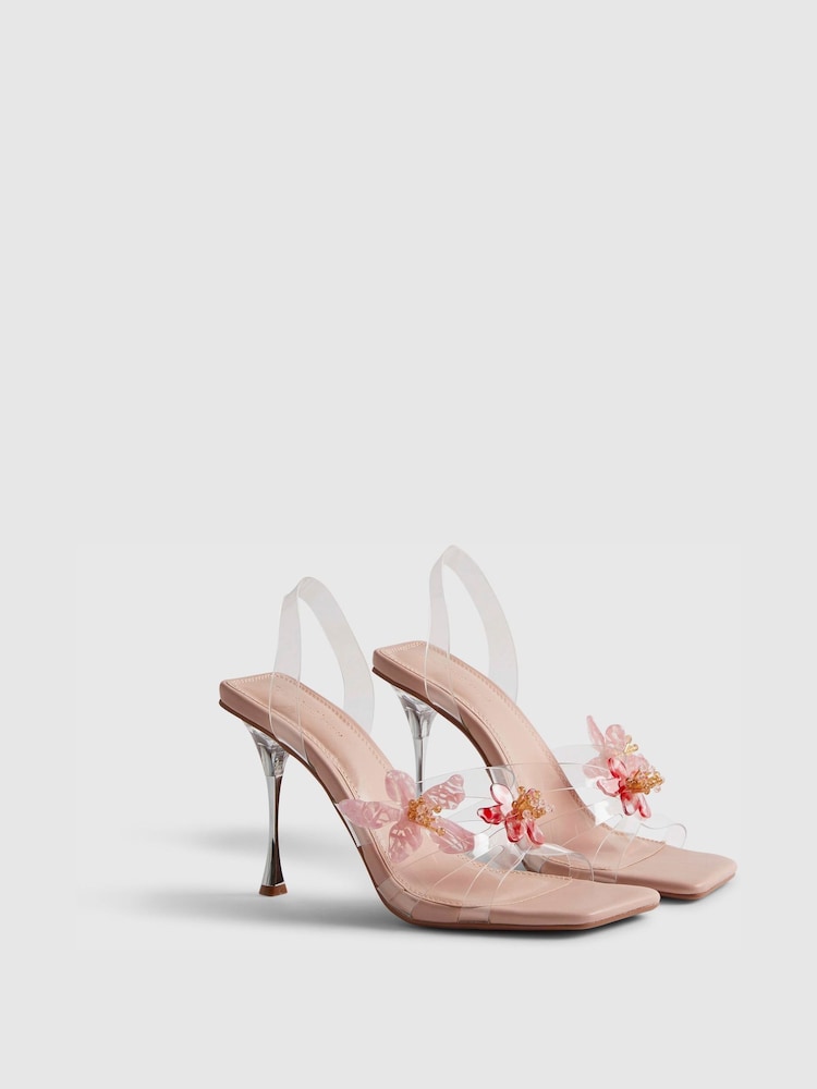 River Island Pink Perspex Flower Heels Sandals - Image 2 of 5 River Island Pink Perspex Flower Heels Sandals - Image 2 of 5
