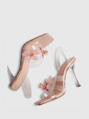 River Island Pink Perspex Flower Heels Sandals - Image 4 of 5