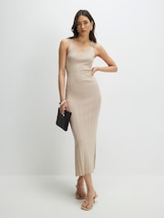 River Island Natural Sleeveless Rib Trim Midi Dress - Image 3 of 4