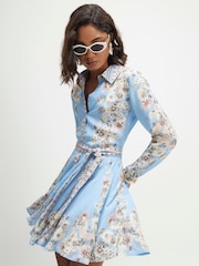 River Island Blue Floral A line Mini Shirt Dress - Image 1 of 4