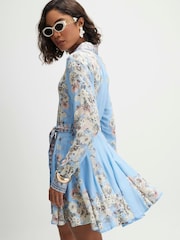 River Island Blue Floral A line Mini Shirt Dress - Image 4 of 4
