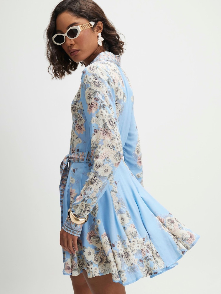 River Island Blue Floral A line Mini Shirt Dress - Image 4 of 4