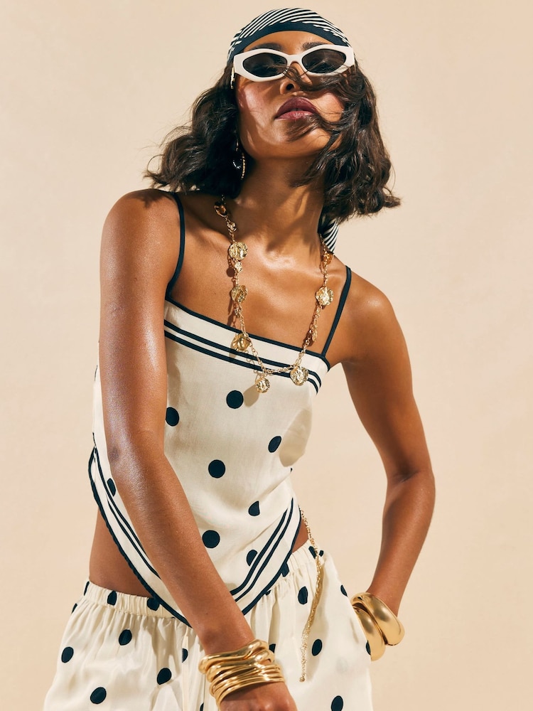 River Island Cream Polka Dot Hankerchief Top - Image 1 of 4