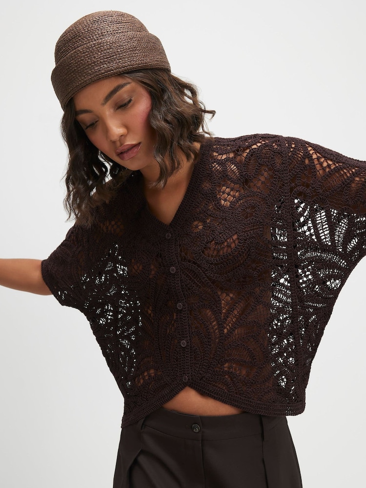 River Island Brown Crochet Stitch Cardigan - Image 4 of 4