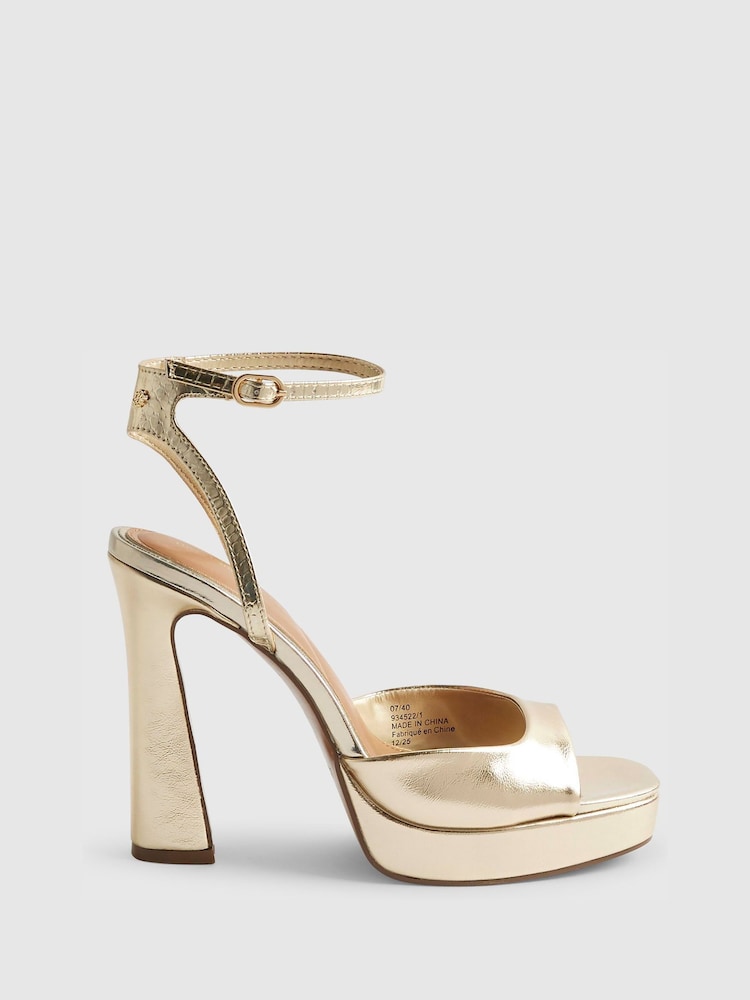 River Island Gold Platform Heeled Sandals - Image 1 of 5 River Island Gold Platform Heeled Sandals - Image 1 of 5