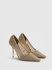 River Island Gold Embellished Mesh Heeled Court Shoes - Image 2 of 5
