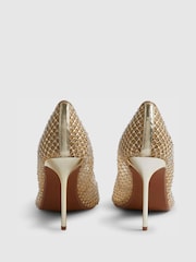 River Island Gold Embellished Mesh Heeled Court Shoes - Image 3 of 5