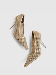 River Island Gold Embellished Mesh Heeled Court Shoes - Image 4 of 5