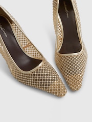 River Island Gold Embellished Mesh Heeled Court Shoes - Image 5 of 5