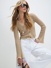 River Island Natural Crochet Stitch Cardigan - Image 1 of 4