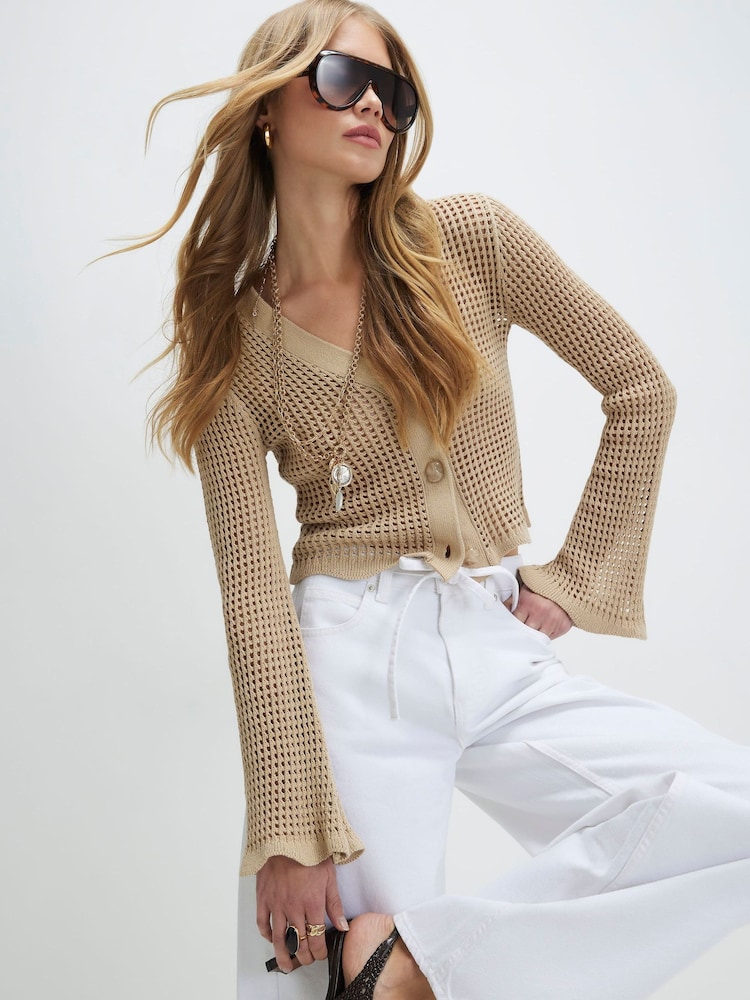 River Island Natural Crochet Stitch Cardigan - Image 1 of 4