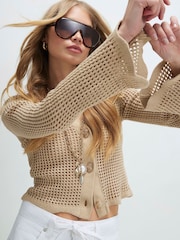 River Island Natural Crochet Stitch Cardigan - Image 2 of 4