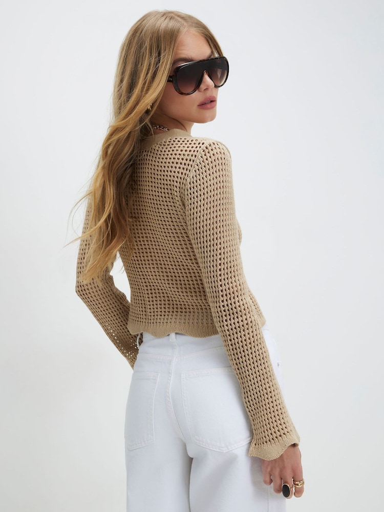 River Island Natural Crochet Stitch Cardigan - Image 4 of 4