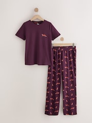 Plum Purple Fox Short Sleeve Pyjamas - Image 4 of 6