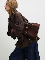 River Island Brown Buckle Top Weave Bucket Bag - Image 1 of 6