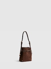 River Island Brown Buckle Top Weave Bucket Bag - Image 3 of 6
