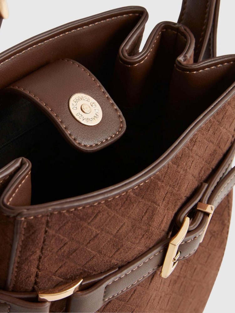 River Island Brown Buckle Top Weave Bucket Bag - Image 6 of 6