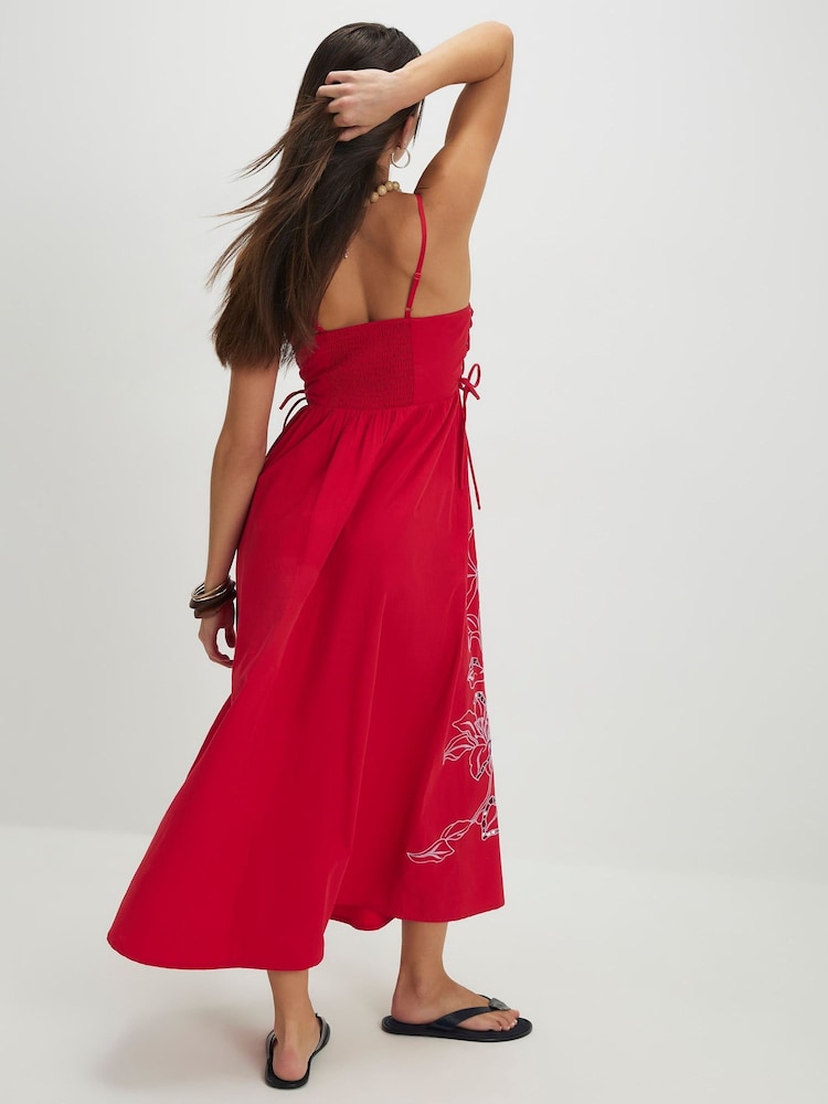 River Island Red Cutwork Tie Side Midi Dress - Image 4 of 4 River Island Red Cutwork Tie Side Midi Dress - Image 4 of 4