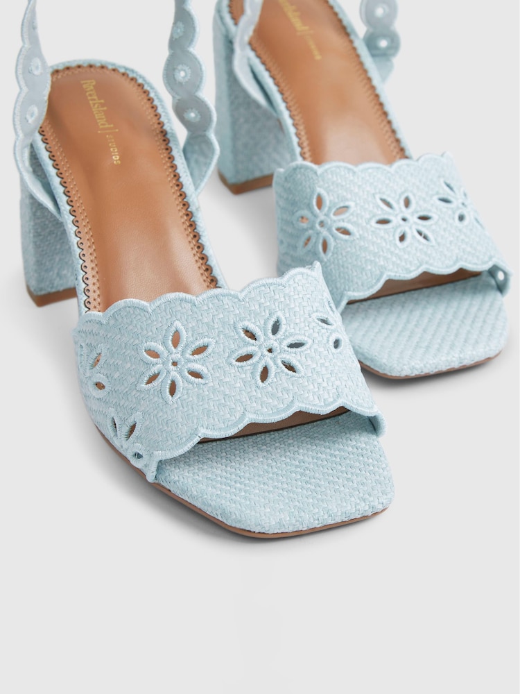 River Island Blue Broderie Block Heel Sandals - Image 6 of 6 River Island Blue Broderie Block Heel Sandals - Image 6 of 6