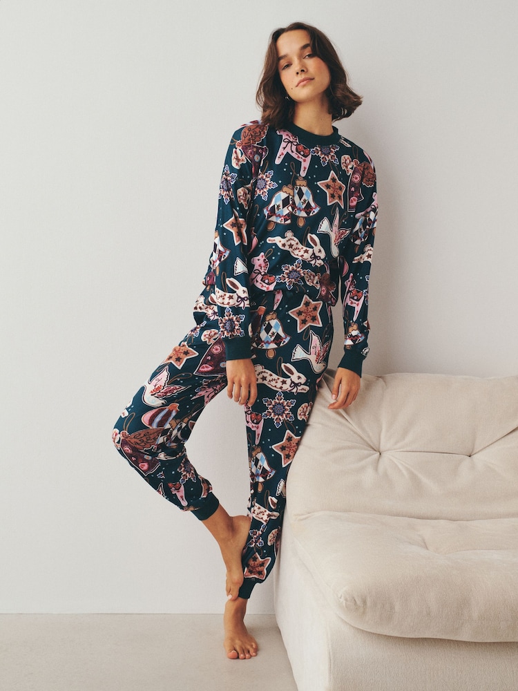 Green Beaded Baubles Cosy Long Sleeve Pyjamas Set - Image 1 of 8 Green Beaded Baubles Cosy Long Sleeve Pyjamas Set - Image 1 of 8