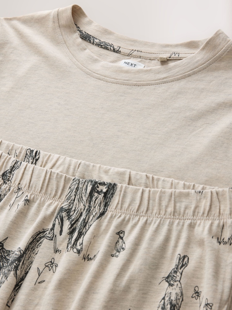 Oatmeal Hamish The Highland Cow Print Cotton Short Sleeve Pyjamas - Image 2 of 3 Oatmeal Hamish The Highland Cow Print Cotton Short Sleeve Pyjamas - Image 2 of 3