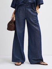 River Island Blue Premium Denim Wide Leg contains Linen Trousers - Image 3 of 4