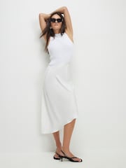 River Island Cream Hybrid Ribbed Satin Midi Dress - Image 1 of 4