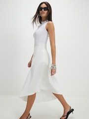 River Island Cream Hybrid Ribbed Satin Midi Dress - Image 2 of 4