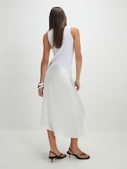 River Island Cream Hybrid Ribbed Satin Midi Dress - Image 3 of 4