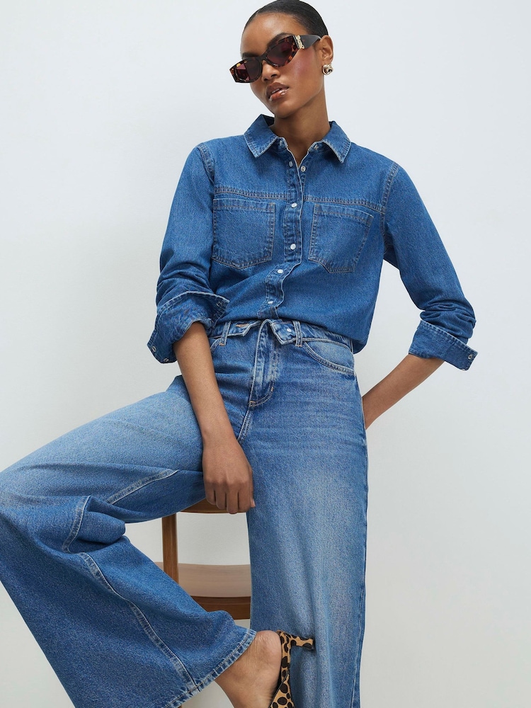 River Island Blue Long Sleeve Western Denim Shirt - Image 1 of 4