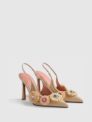 River Island Brown Raffia Flower Court Heels - Image 2 of 6