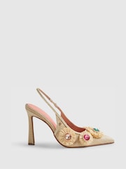River Island Brown Raffia Flower Court Heels - Image 3 of 6