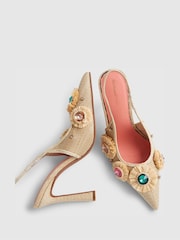 River Island Brown Raffia Flower Court Heels - Image 4 of 6