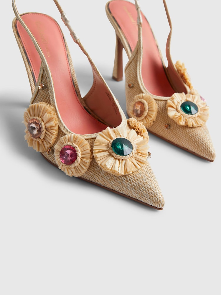 River Island Brown Raffia Flower Court Heels - Image 6 of 6