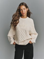 adidas Originals Beige Cable Knit Jumper - Image 1 of 6