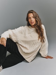 adidas Originals Beige Cable Knit Jumper - Image 3 of 6