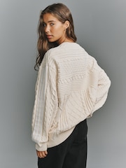 adidas Originals Beige Cable Knit Jumper - Image 4 of 6