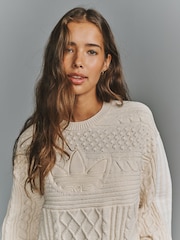 adidas Originals Beige Cable Knit Jumper - Image 5 of 6