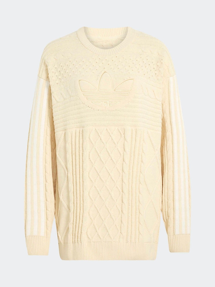 adidas Originals Beige Cable Knit Jumper - Image 6 of 6
