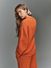 adidas originals Burnt Orange Knit Essentials Boucle Crew Neck Jumper - Image 3 of 5