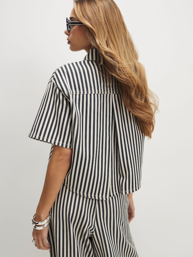 River Island White Denim Striped Boxy Shirt - Image 2 of 4