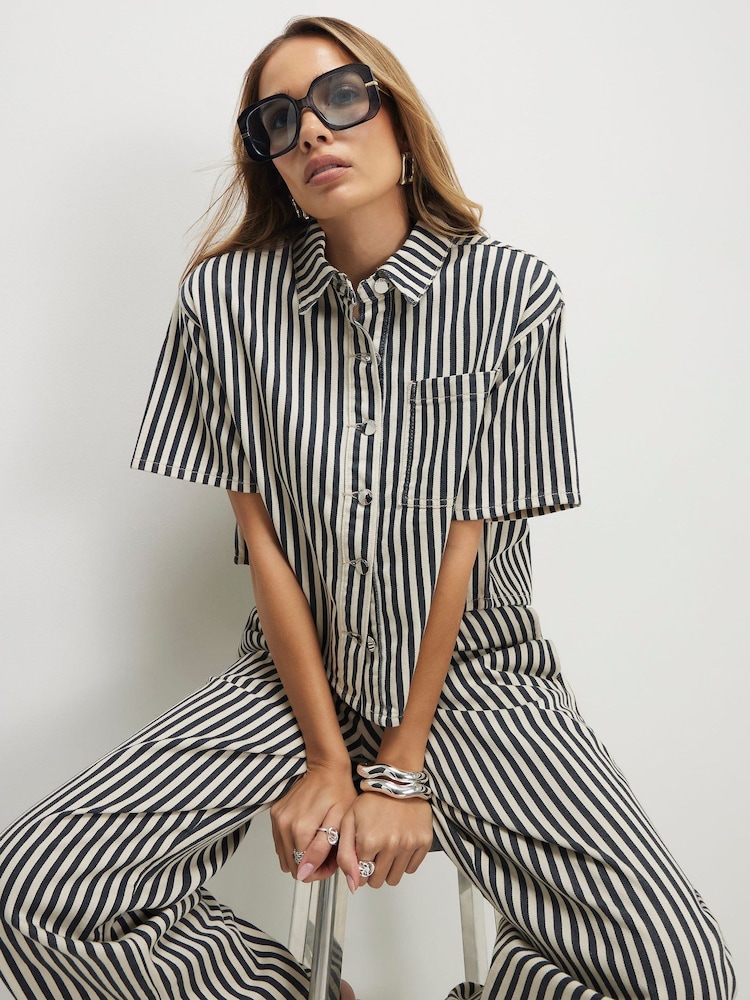 River Island White Denim Striped Boxy Shirt - Image 4 of 4