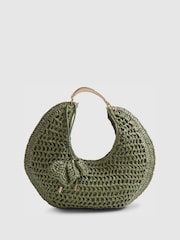 River Island Green Raffia Metal Handle Scoop Bag - Image 1 of 6