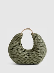 River Island Green Raffia Metal Handle Scoop Bag - Image 2 of 6