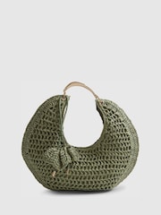 River Island Green Raffia Metal Handle Scoop Bag - Image 3 of 6